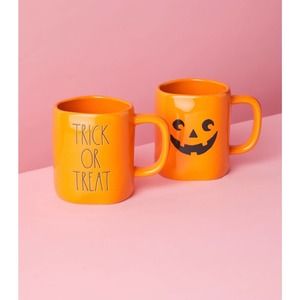 Rae Dunn Coffee Mug Set of 2 Jack O' Lantern TRICK or TREAT Pumpkin